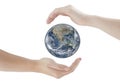 Hands protecting Earth Globe