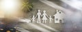 Concept of family, home and car insurance; multiple exposure Royalty Free Stock Photo