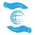 Hands protecting the globe icon