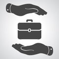 Hands protecting portfolio case icon