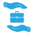 Hands protecting portfolio case icon