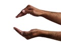 Hands in a protection gesture on white background