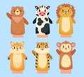 Hands puppets. Toys from socks for kids funny children games vector characters isolated Royalty Free Stock Photo