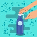 Hands Push down the pump liquid soap or toner lotion