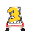 Hands pushing shopping cart with 3D golden pound sterling symbol Royalty Free Stock Photo