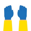 Hands putting on protective blue gloves. Latex gloves as a symbol of protection against viruses and bacteria.Hands in gloves.