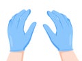 Hands putting on protective blue gloves. Latex gloves as a symbol of protection against viruses and bacteria. Precaution