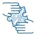 Hands Puzzle doodle icon hand drawn illustration