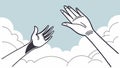 Hands Reaching Out in Clouds, Hope and Connection, vector design Generative AI Royalty Free Stock Photo