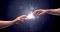 Hands reaching to light a spark Royalty Free Stock Photo