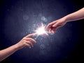 Hands reaching to light a spark Royalty Free Stock Photo