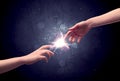 Hands reaching to light a spark Royalty Free Stock Photo