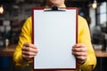 Hands on readiness Detailed close up of hand holding clipboard mock up exemplifies preparation Royalty Free Stock Photo