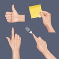 Hands realistic. Various gestures of hands pointing human body anatomy pictures set decent vector illustrations set