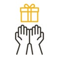 Hands receiving gift icon. Vector thin line illustration Royalty Free Stock Photo
