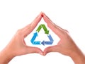 Hands with recycle arrow symbol