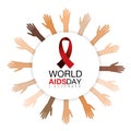 Hands and red ribbon to aids prevention campaign