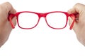 Hands Red Spectacles Focusing Isolated Royalty Free Stock Photo