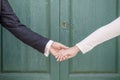 Hands and rings of newly married bride and groom at wedding Royalty Free Stock Photo