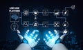 Hands of a Robot Displaying Icons of Low Code Platform Technology and Digital Transformation in a Modern Virtual Royalty Free Stock Photo