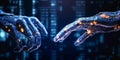 Hands of robot touching on big data network connection, Artificial intelligence technology Royalty Free Stock Photo