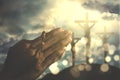 Hands with rosary and crucifix symbol Royalty Free Stock Photo