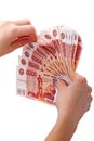 Hands with Russian paper money Royalty Free Stock Photo