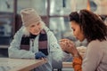 Hands of a sad aged homeless woman Royalty Free Stock Photo