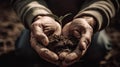 Hands of a senior man holding a young green plant in soil Royalty Free Stock Photo
