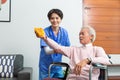 Hands of senior man or patient doing exercise with rubber squeezing a stress yellow ball for loosen the muscles and The blood flow Royalty Free Stock Photo