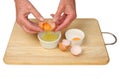 Hands separating eggs Royalty Free Stock Photo