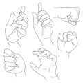 Hands set outline part 5. Fico, claw, fist, plea, up, and others.