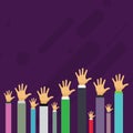 Hands of Several Businessmen Raising Up Above the Head Palm Facing Front. Creative Background Idea for Election Voting