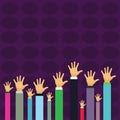 Hands of Several Businessmen Raising Up Above the Head Palm Facing Front. Creative Background Idea for Election Voting