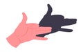Hands shadow gesture. Cartoon shadow theatre gesture, dog puppet pose flat vector illustration on white background