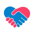 Hands shake, heart and help symbol. Handshake icon. Man and woman communication, lover couple. Partner agreement. Sign Royalty Free Stock Photo