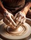 Hands shape clay on a pottery wheel, crafting with skill