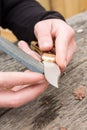 Hands sharpening knife