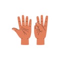 Hands show eight fingers, cartoon style vector illustration on white Royalty Free Stock Photo