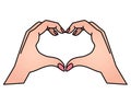 Hands show gesture - heart vector full color illustration. Heart sign shown by hands. Valentine`s Day is a heart.