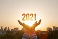 Show New Year 2021 against the background of the sun Royalty Free Stock Photo