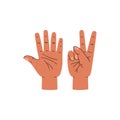 Hands show seven fingers, cartoon style vector illustration on white Royalty Free Stock Photo