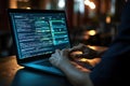 Hands-showing Coding programmer, a software engineer working on a laptop with javascript Royalty Free Stock Photo