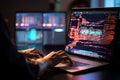 Hands-showing Coding programmer, a software engineer working on a laptop with javascript Royalty Free Stock Photo