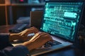 Hands-showing Coding programmer, a software engineer working on a laptop with javascript Royalty Free Stock Photo