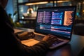 Hands-showing Coding programmer, a software engineer working on a laptop with javascript Royalty Free Stock Photo