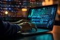 Hands-showing Coding programmer, a software engineer working on a laptop with javascript Royalty Free Stock Photo