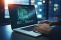 Hands-showing Coding programmer, a software engineer working on a laptop with javascript Royalty Free Stock Photo
