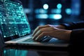 Hands-showing Coding programmer, a software engineer working on a laptop with javascript Royalty Free Stock Photo