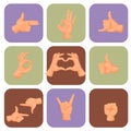 Hands deaf-mute gestures human pointing arm people gesturing communication message vector illustration.